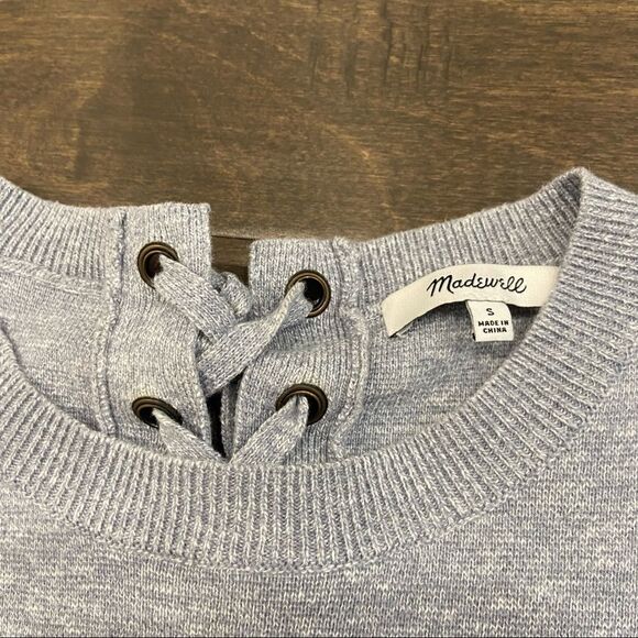Madewell Gray Crew Neck Sweater Tied Back Detail size S - Picture 3 of 6
